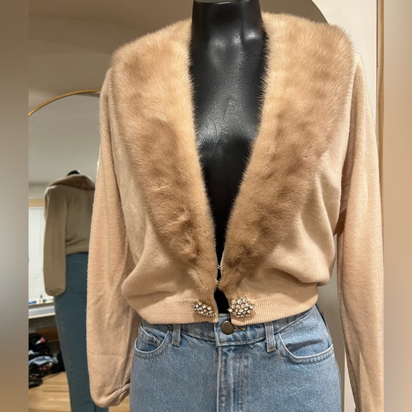 Cardigan Sweater, Cashmere w/ real fur collar - Picture 3 of 6